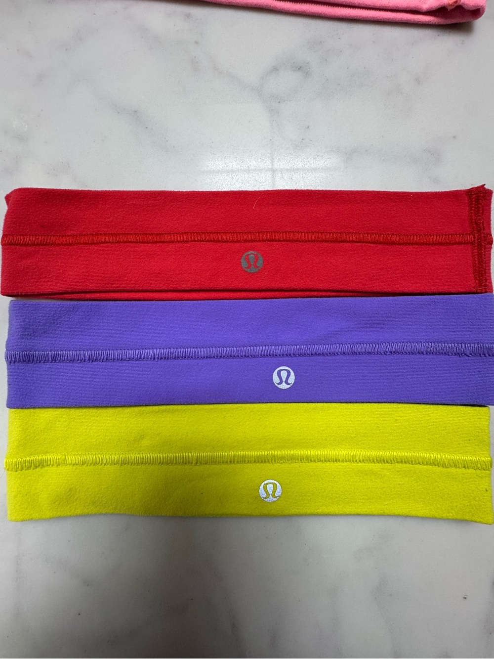 lululemon athletica  3 Headbands in Red, Purple, Yellow with bag